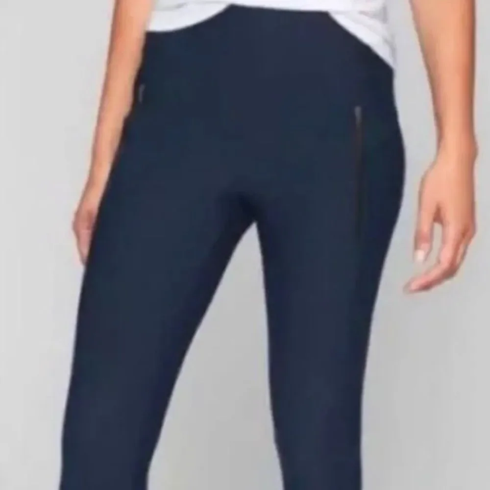 Athleta dark grey/blue side zipper pocket ankle slit leggings size Medium Tall - Picture 4 of 11